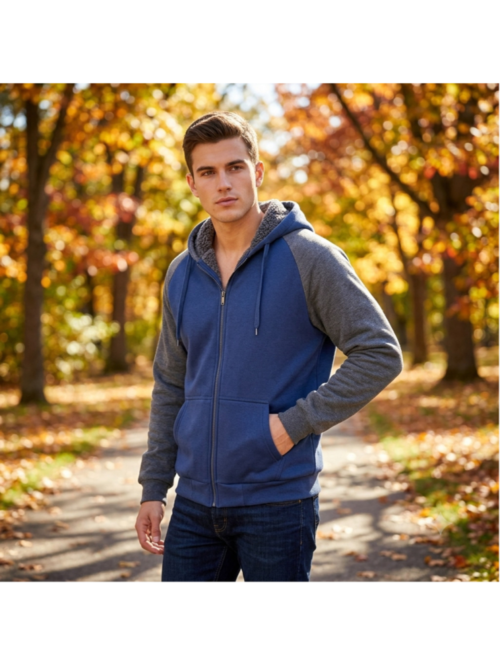Seven Apparel Men's Long Sleeve Sherpa-Lined Full-Zip Raglan Hoodie Size Large
